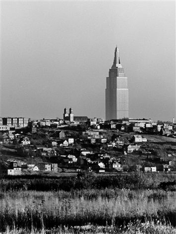 1940s B&W Extreme Telephoto Shot of Empire State Building.